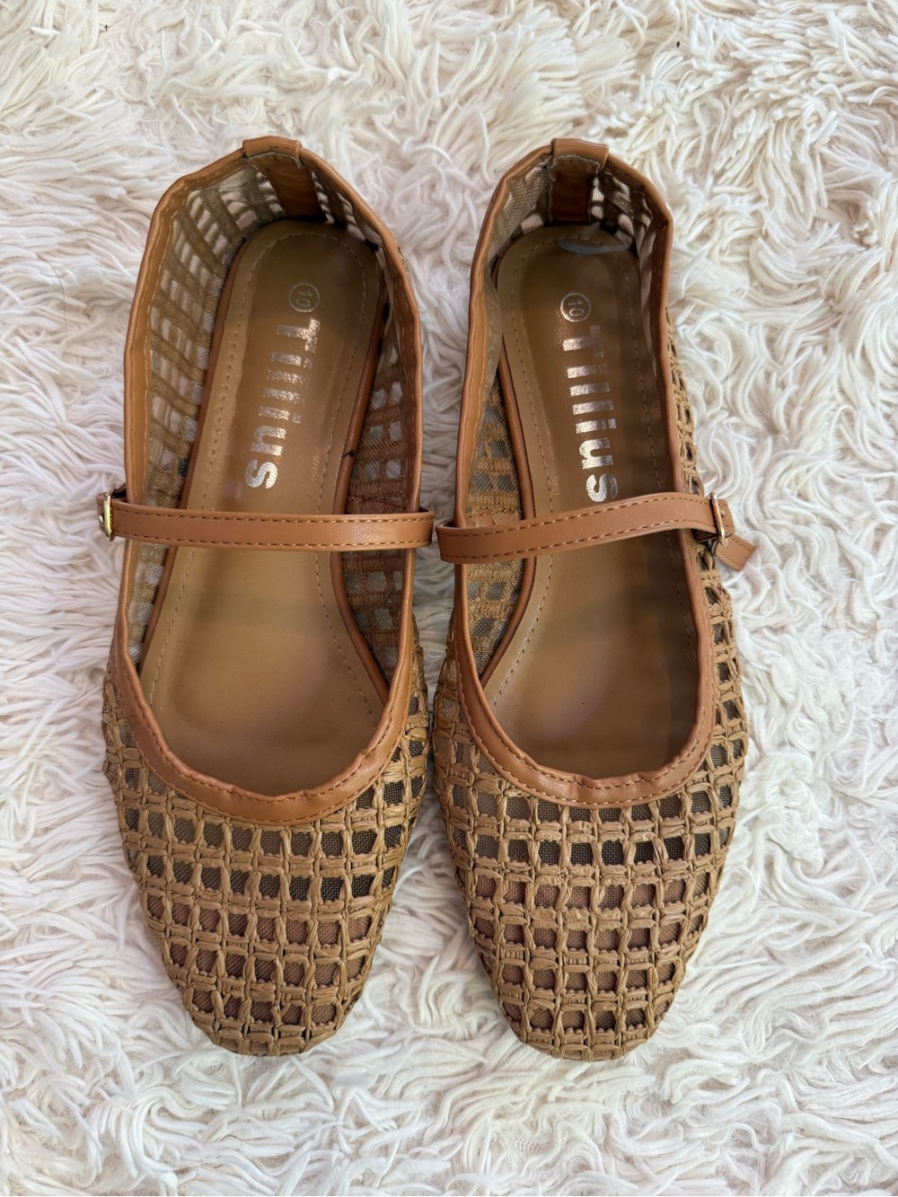 Tillus Woven Mesh Mary Jane Flats Brown Square Toe Shoes Women’s Size 10 - Picture 2 of 8
